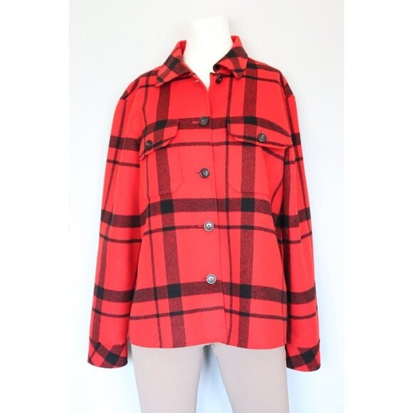 Weekend Max Mara Women's Medium Red Jacket Plaid Front Pocket Button Down Fleece - Picture 9 of 9